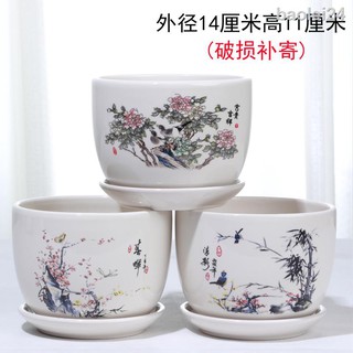  Pot  Bunga  Bahan Keramik Dengan Baki Ukuran Besar  Untuk 