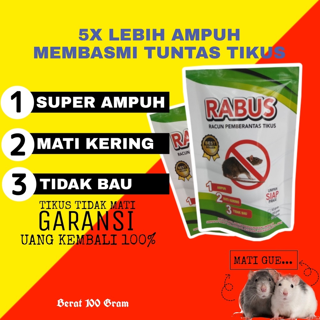 Racun Tikus Ampuh Mati Kering Tidak Bau RABUS 100 gram Obat Pembasmi Pembunuh Bukan Lem Alat Semprot