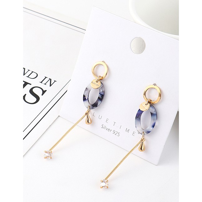 LRC Anting Tusuk Fashion Golden Real Gold-plated Fringed Small Oval Cutout S925 Silver Pin Y63040