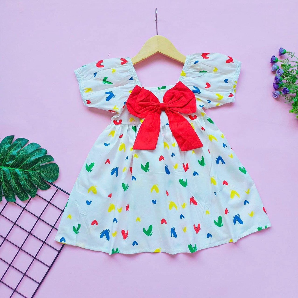 Promo !! Dress anak perempuan Dress colourfull love with ribbon import uk 1-4th