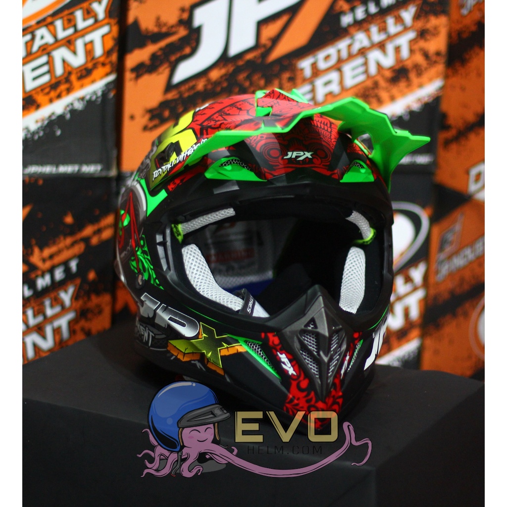 HELM JPX CROSS_FOX1 SERI X16 - FLUO GREEN DOFF + GOOGLE SNAIL (ONGKIR 2 KG) HELM JPX TERBARU