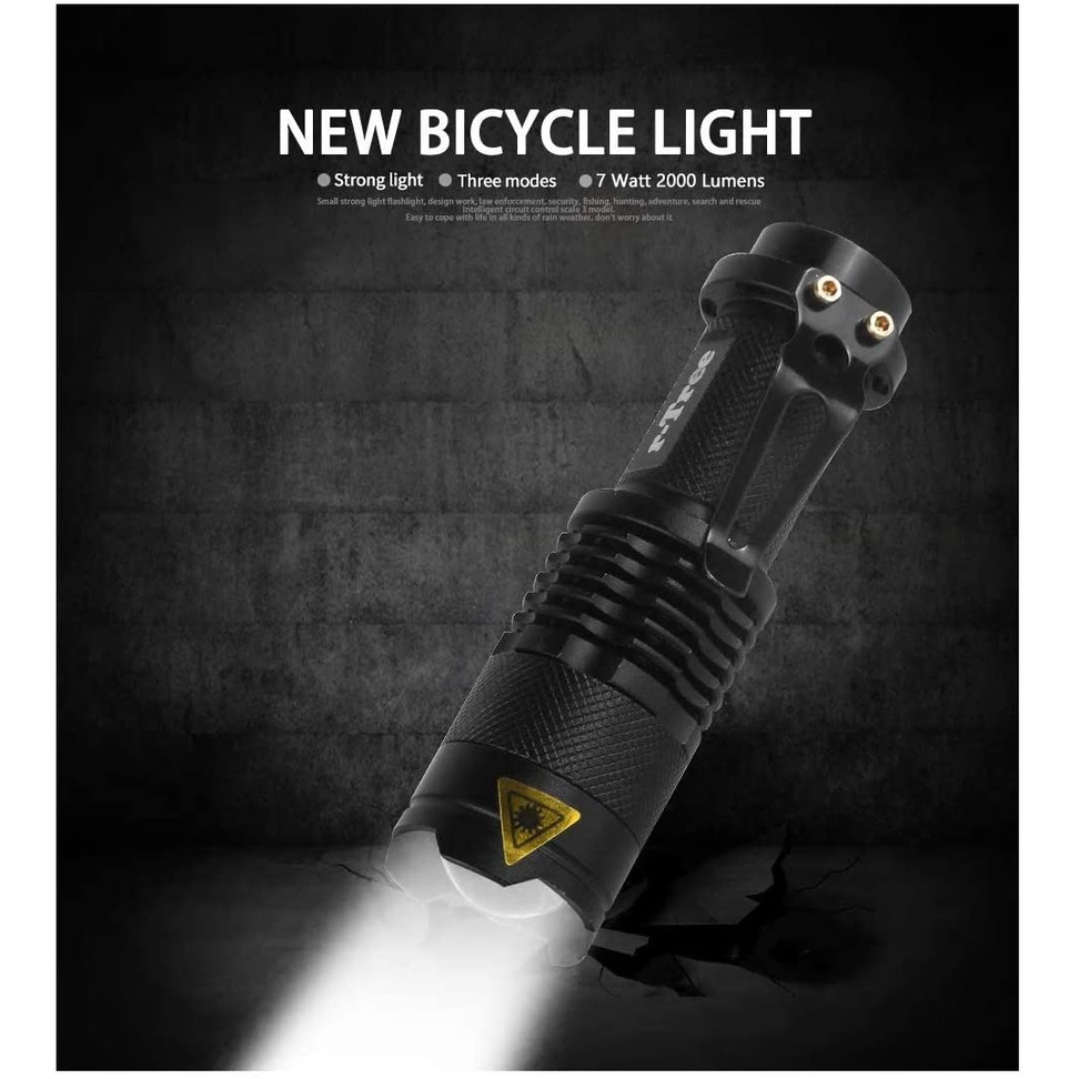 YGRETTE - POCKETMAN P1 FLASHLIGHT Q5 BICYCLE LIGHT TAILIGHT WITH BRACKET PAKET LAMPU DEPAN BELAKANG SEPEDA 2000 LUMEN COB