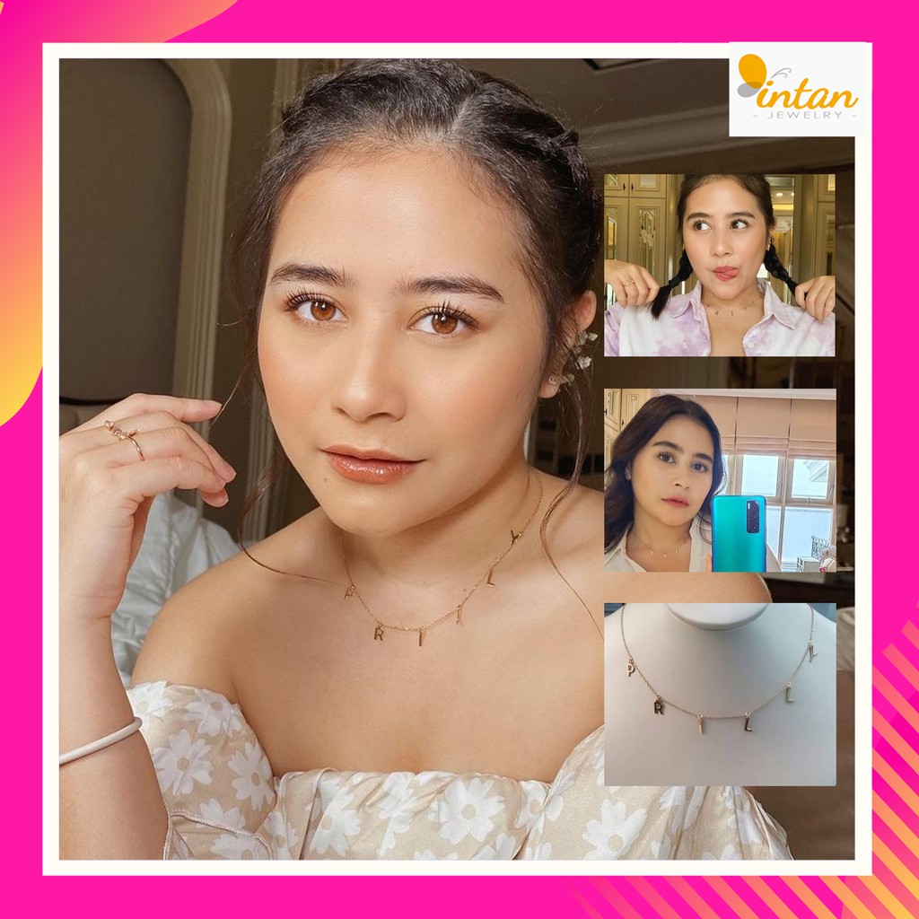 Kalung Nama Prilly Latuconsina Rumbai Titanium Huruf Mini Artis Prily Juntai Custom Gold Series Set