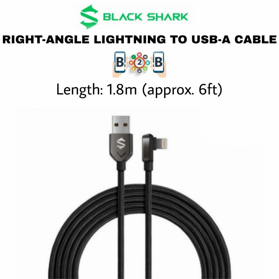 BLACK SHARK RIGHT ANGLE LIGHTNING USB A CABLE 1.8m For Apple iPhone iPad