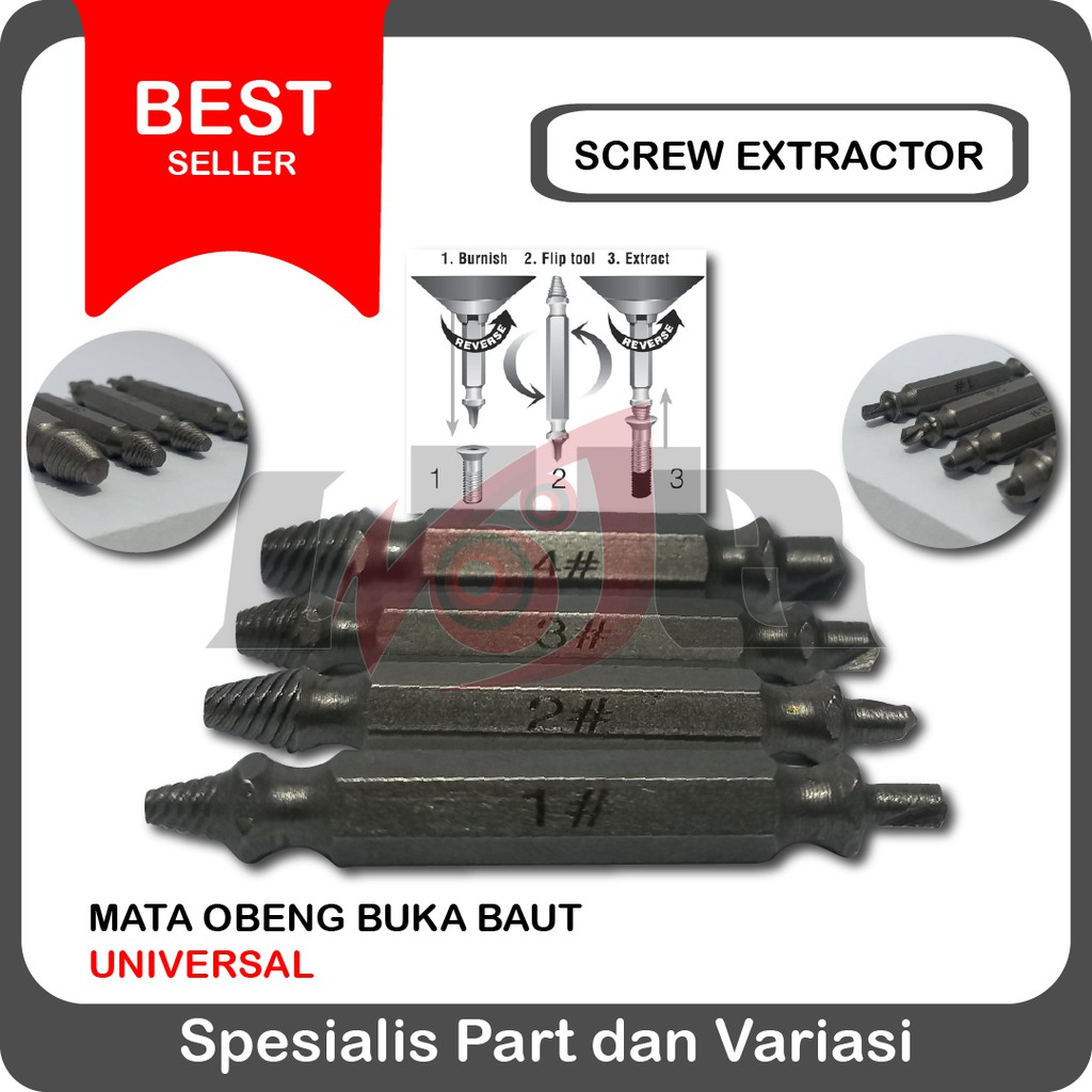 Mata Obeng Buka Baut Los Rusak Alat Pembuka Tarik Sekrup Screw Extractor Broken Striped Remover