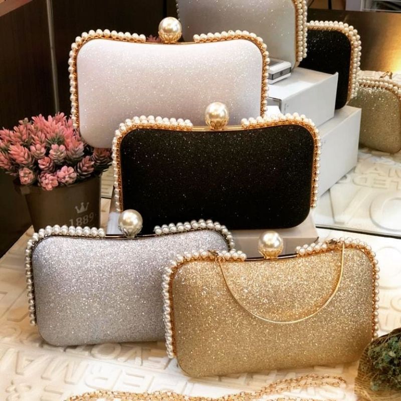 Tas Pesta Elizabeth Embellished Pearl Box Clutch