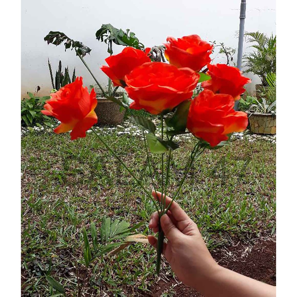 bunga mawar orange-kuning artificial flower bunga plastik