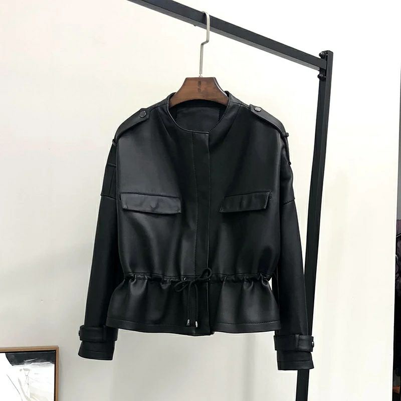 Mantel Kulit Antik Wanita 2020 Baru Longgar Hitam Pu Jaket Wanita Single Breasted Punk Pendek Faux Kulit Mantel Mujer