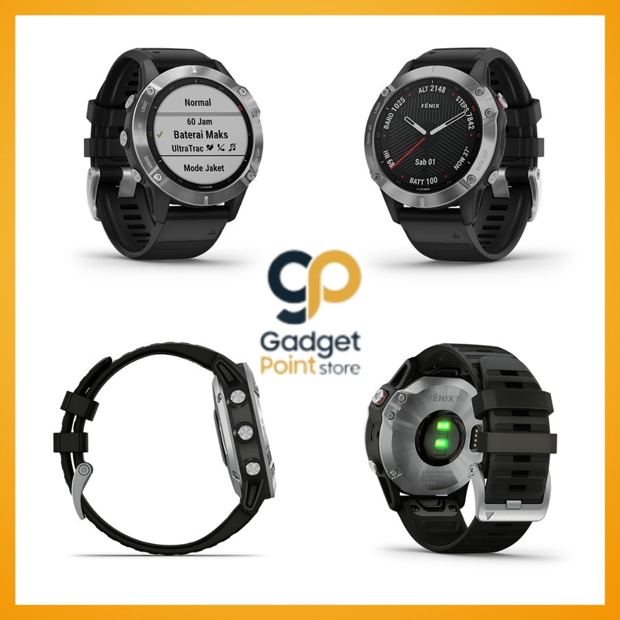 Garmin Watch Fenix 6 Silver with Black Band - Garansi Resmi Tam 2 Tahun