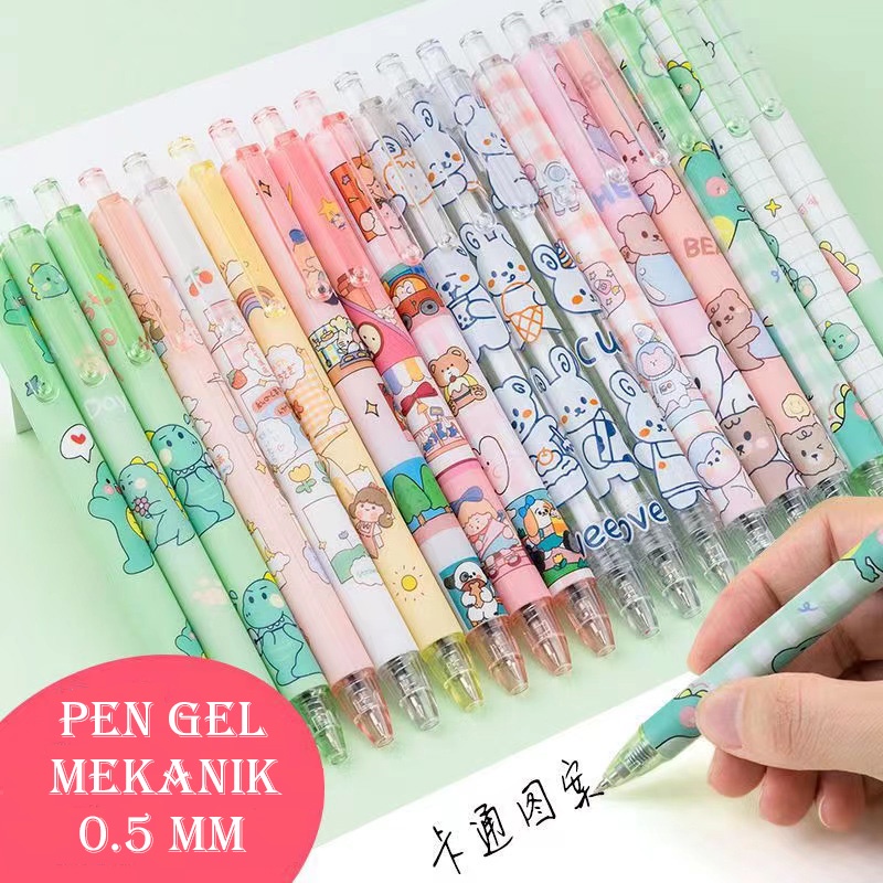 [1 PCS] PEN GEL MEKANIK MOTIF CARTOON PULPEN GEL MEKANIK LUCU PULPEN AESTHETIC