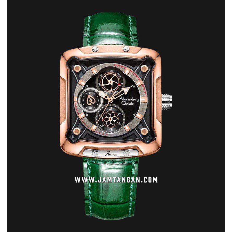 Alexandre Christie AC 3030 BF LTRBAGN Ladies Black Dial Green Leather Strap