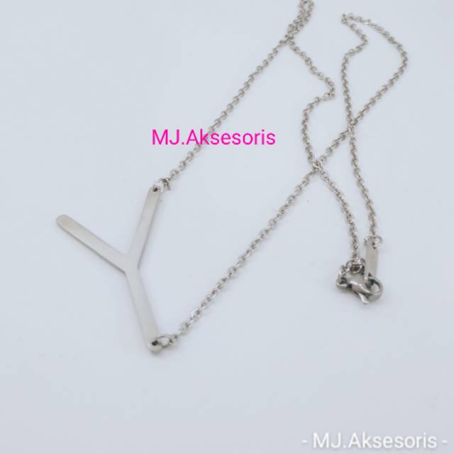 Kalung Wanita Titanium Silver Inisial Nama Huruf Y