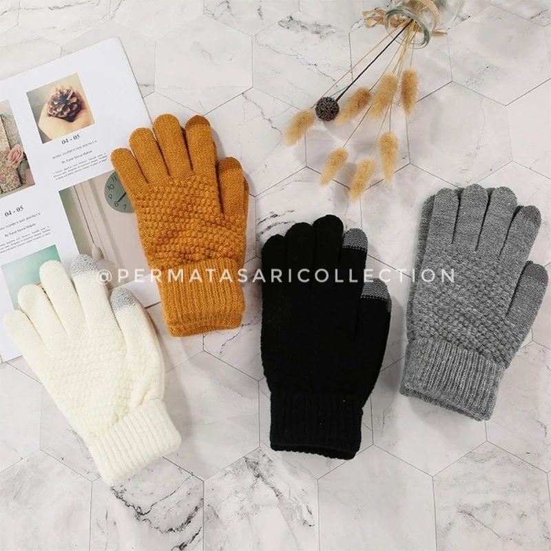 Sarung Tangan Pria Wanita Glove Women Men Gloves Touchscreen Winter Rajut Tebal Dewasa Remaja Pengendara Motor Biker Cuaca Musim Dingin Hangat Bahan Wol Wool Gunung Rusa Luar Negeri Import