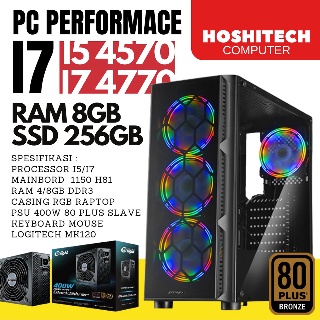 PC RAKITAN I5 I7 GAMING EDITING 8GB/SSD256/PSU80+/VGA GT730 2GB