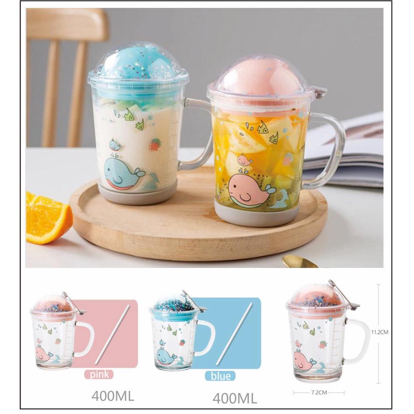 YS Gelas Minum Kaca Bening 400ml - YS-72 Motif Random