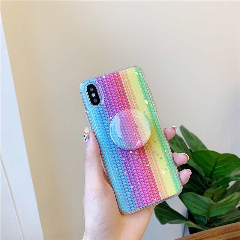 Case OPPO F9 F9 A5 A9 2020 F11 F11 PRO Starry Rainbow Glitter Pop Socket Case