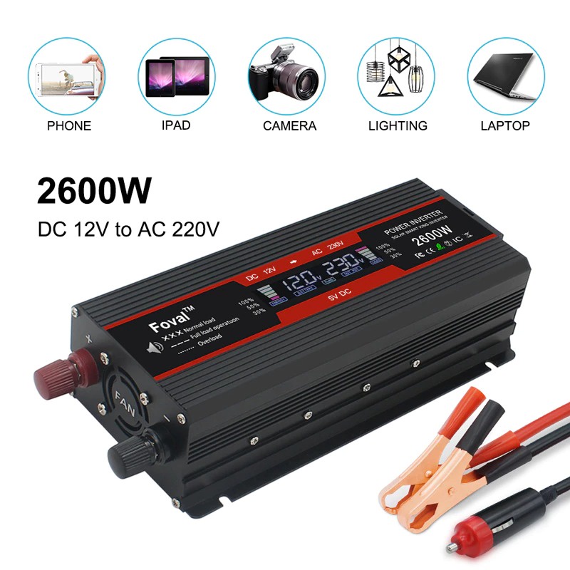 Car Power Inverter DC 12V to AC 230V 1500W with 2 USB Port - F01500 - Black