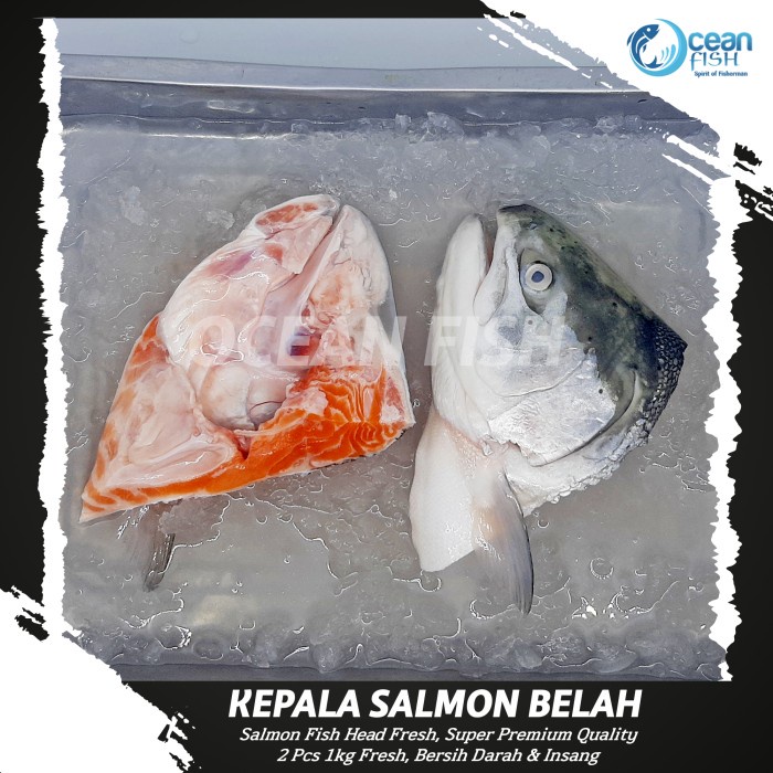 Kepala Salmon Belah Segar 1kg - Kepala Salmon Norway Bersih - Head Salmon Fresh