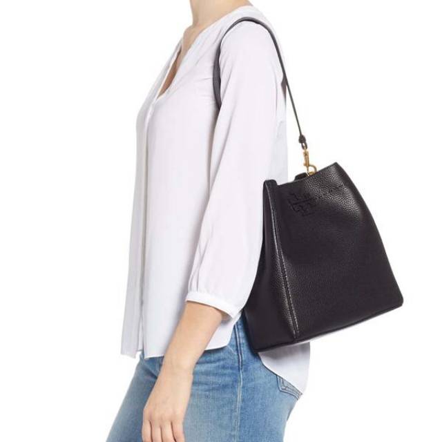 Tory Burch Mcgraw Hobo Leather black hitam totebag tote selempang  crossbody original authentic asli