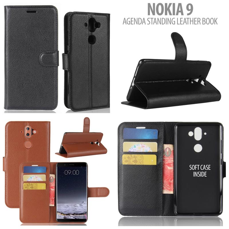 Nokia 9 - Leather Standing Flip Case Cover