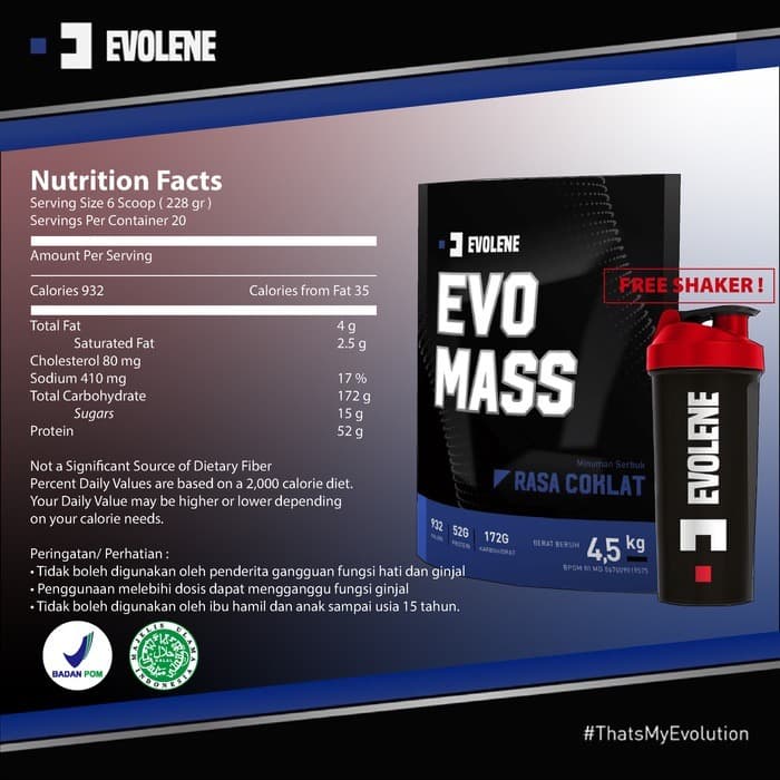 Evolene EvoMass 4,5kg Vanilla Ice Cream BPOM Evo Mass 10 LBS