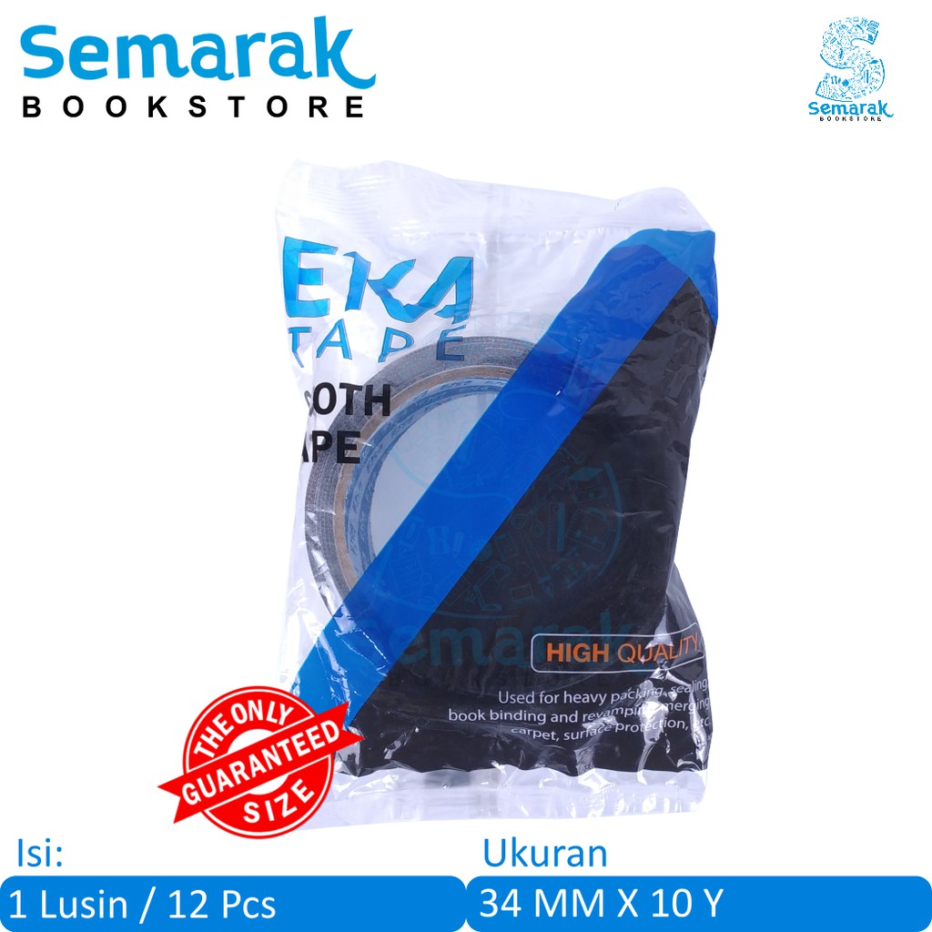 

Lakban Pengemasan Eka Tape Cloth Tape 34 MM X 10 Y - Hitam [1 Lusin / 12 Rolls]