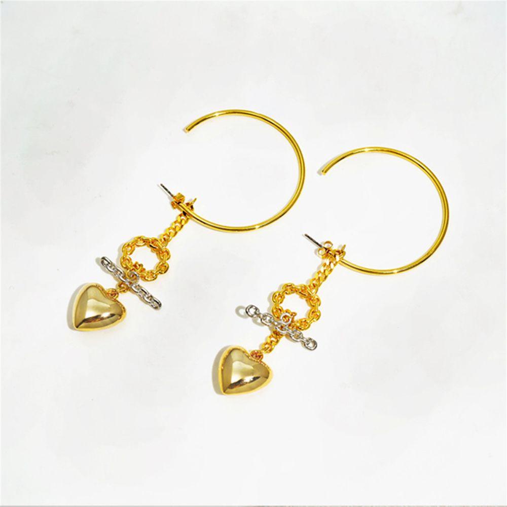 Preva Anting Hoop earrings Silver Gold Desain Dapat Dilepas Anting Temperamen Berbentuk C Liontin Hati Dua Warna