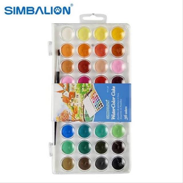 Jual Simbalion Watercolor Cake 8 12 36 Cat Air Dengan Kuas Dan Tempat Palet Indonesia|Shopee Indonesia