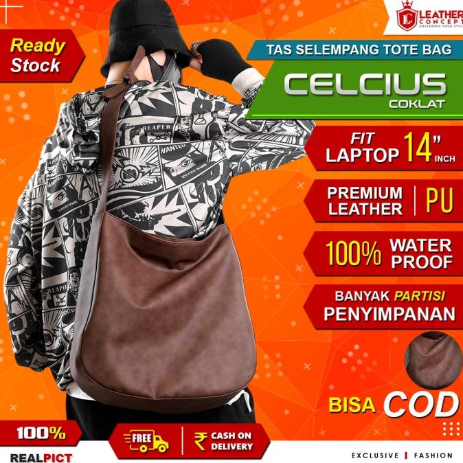 Tas Selempang Kulit Pria Tas Kulit Pria Tote Bag Kulit CELCIUS Coklat BAGUS