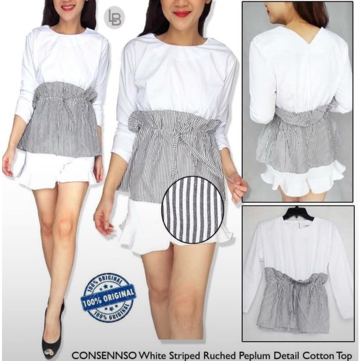 [BB] Consenso Ruched White Striped Blouse Ori Prem