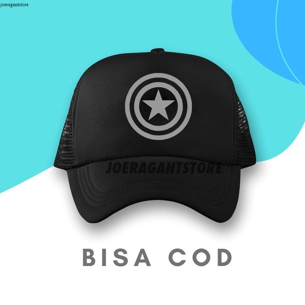 Topi Trucker Topi Jaring Hitam Logo Captain Amerika Topi Jaring Polos Topi Jaring Pria JS