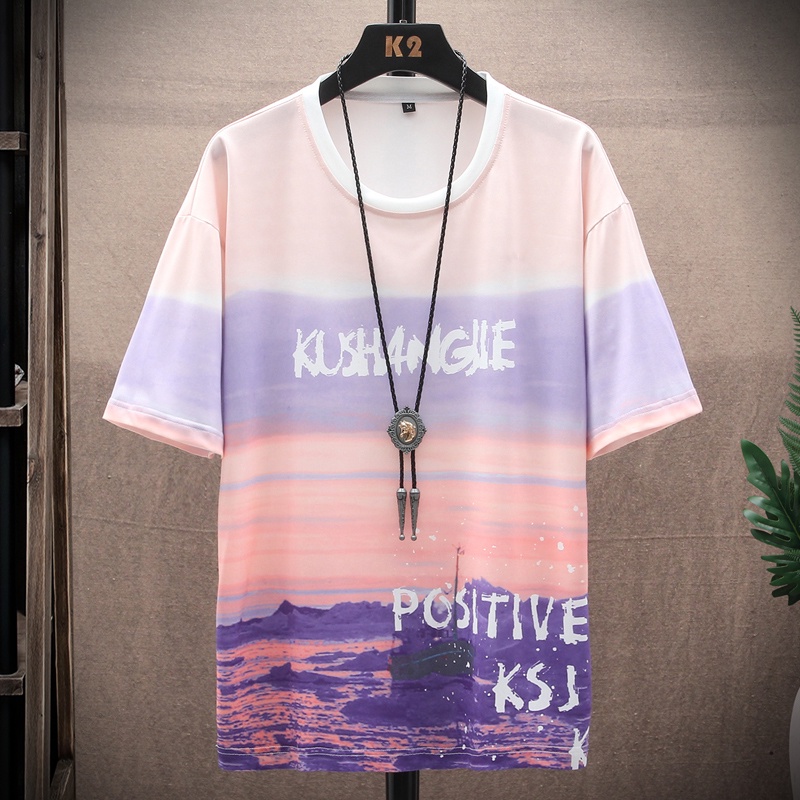 Kaos Distro Pria Lengan Pendek Gradien T-shirts Motif Tulisan Aksen Ritsleting Tshirt T2187