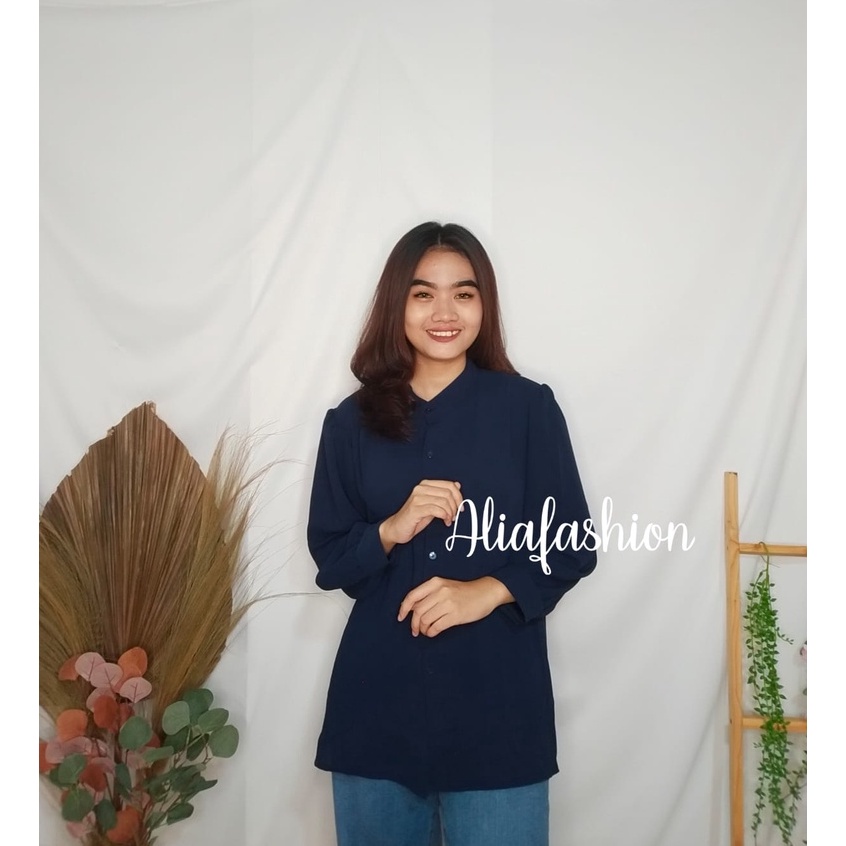 REVA BLOUSE CRINKLE/KEMEJA BLOUSE/ATASAN WANITA/Oneck Longsleeve/KEMEJA POLOS