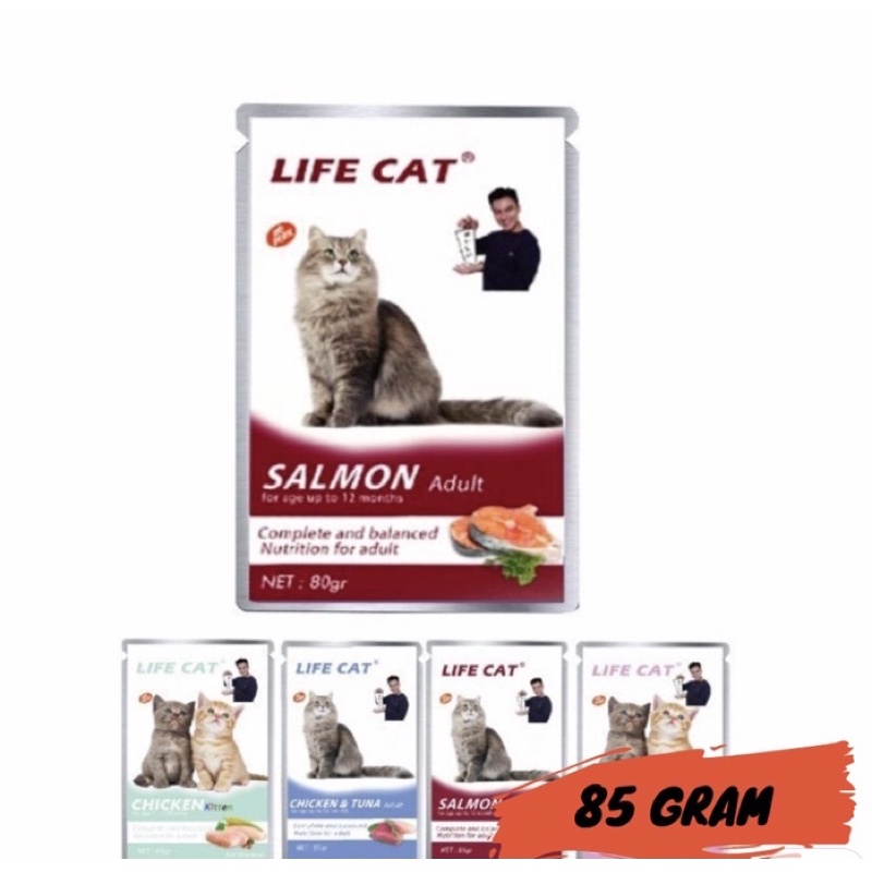 ORIGINAL MAKANAN KUCING LIFE CAT POUCH 85gr  KITTEN ADULT/ Life Cat Basah Anak Dewasa 85 gram/ Makan