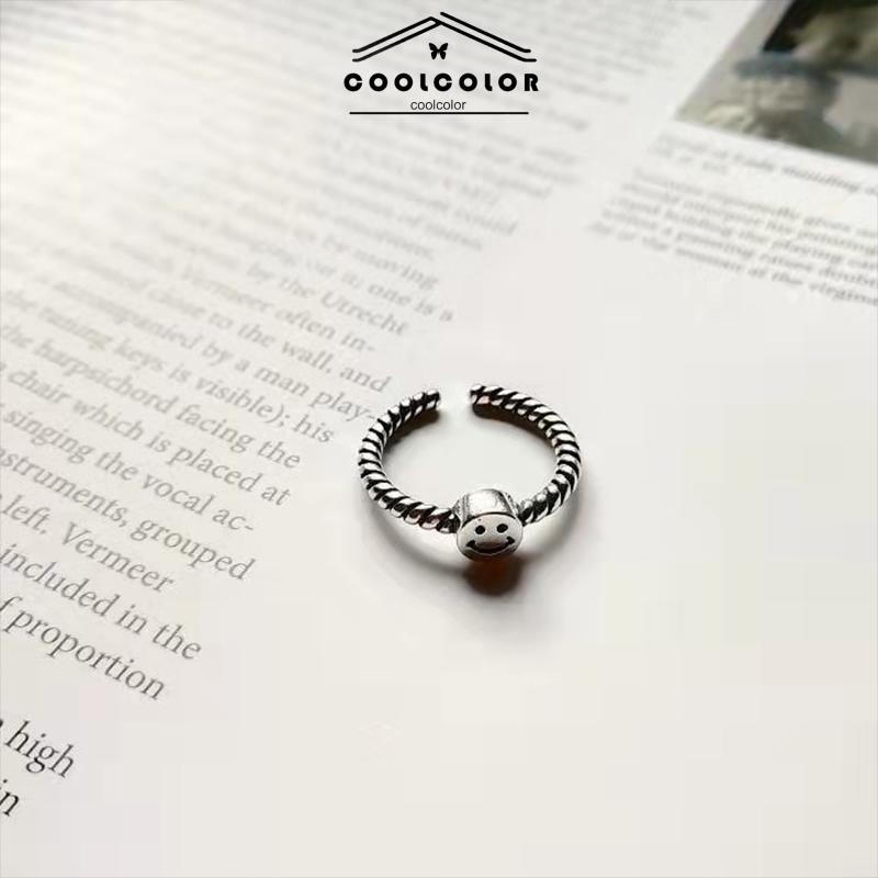 COD❤️2 PCS/SET Retro Smiley Cincin Wanita Fashion Kepribadian Pembukaan Cincin Dapat Disesuaikan- cl