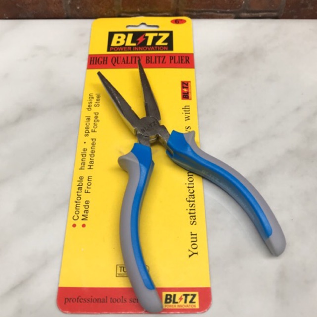 Tang Lancip BLITZ 8in Crom Abu Biru / Chrome Long Nose Plier 8 inchi / Tang Cucut 8 inci