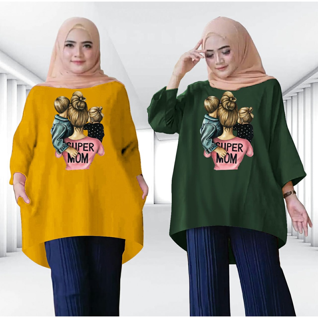 TUNIK WANITA / TUNIK WANITA JUMBO / TUNIK WANITA TERBARU 2021 KEKINIAN MOTIF SUPER MOM.01