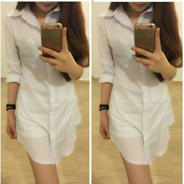 PROMO ATASAN PAKAIAN WANITA REMAJA tunik donna putih fashion cwe kemeja PESTA NATAL KANTOR KULIAH KE