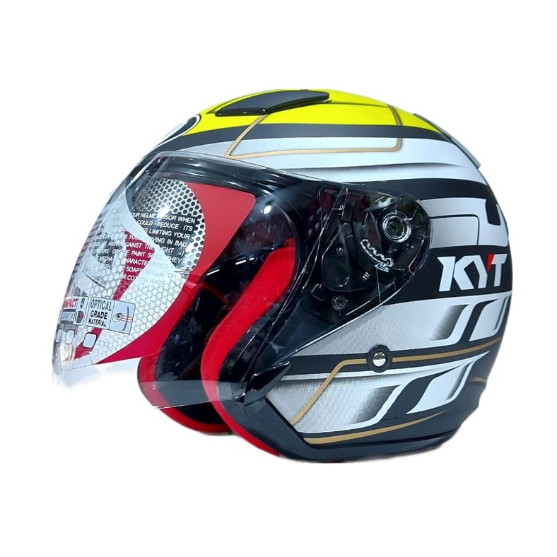 Helm KYT DJ MARU Motif 13 Black Matt Yellow Half Face ORIGINAL