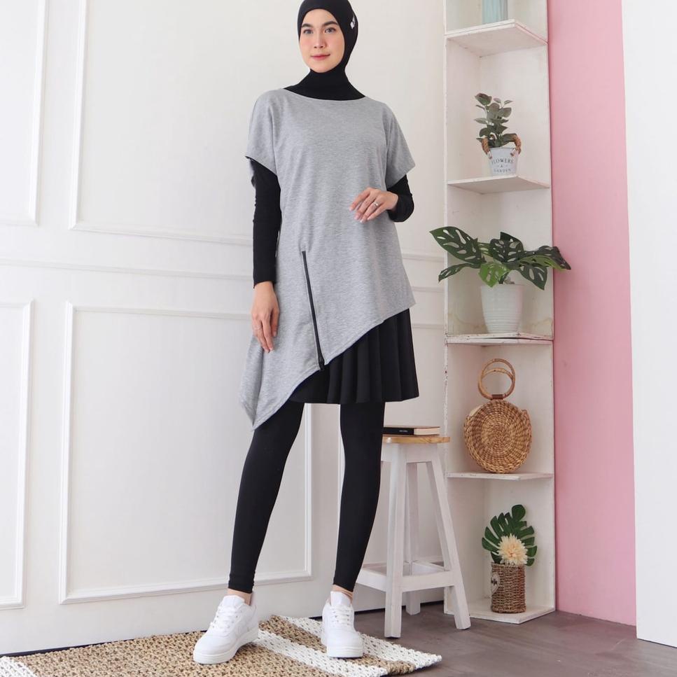 HITJAB - Baju Atasan Olahraga Wanita Sport Tunik Zipper Senam Zumba Gym Fitness Training 7276 "Gab31