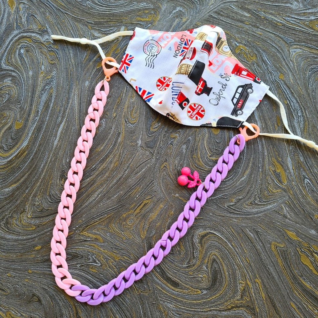 Rantai Kalung Masker Bening Lanyard Tali Gantungan Evo Mask Army Tiedye Vintage Etnik Girly