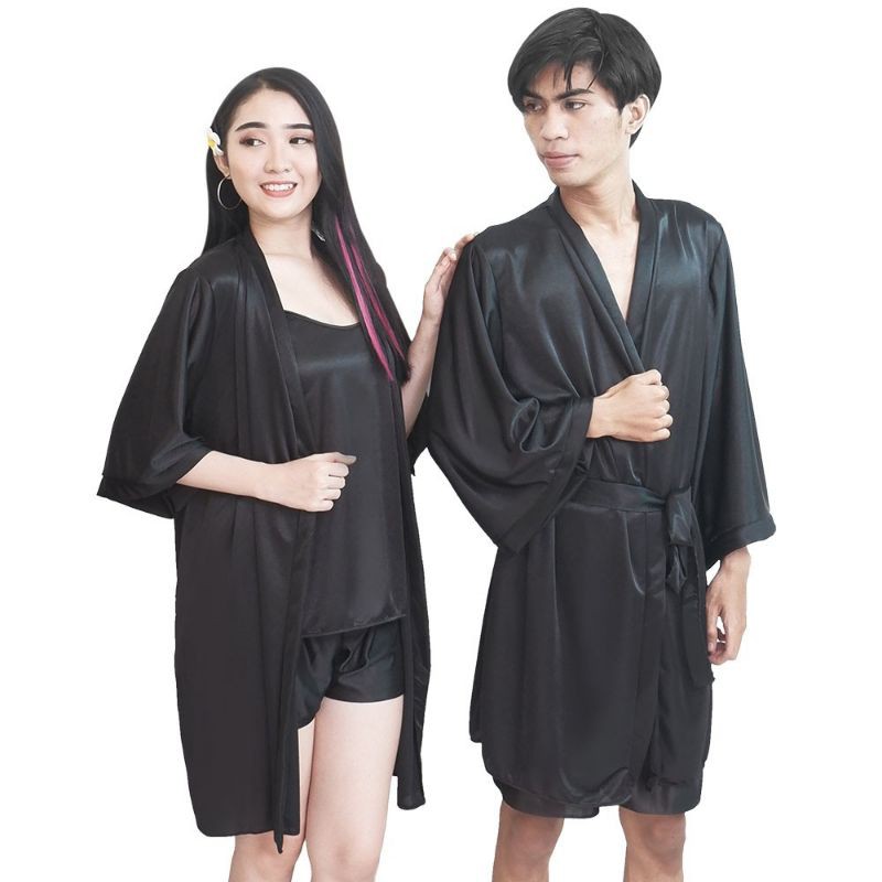 Kimono couple setelan celana pendek baju tidur satin 1494BCPL