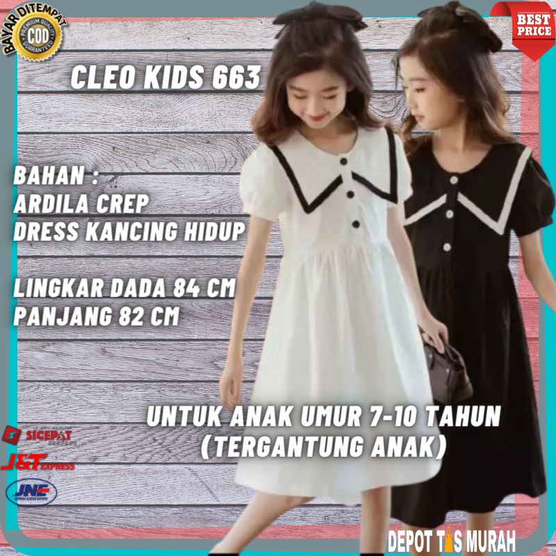 baju Dress cleo kids anak cewe perempuan cewek korea import terbaru kekinian umur 7 8 9 10 tahun