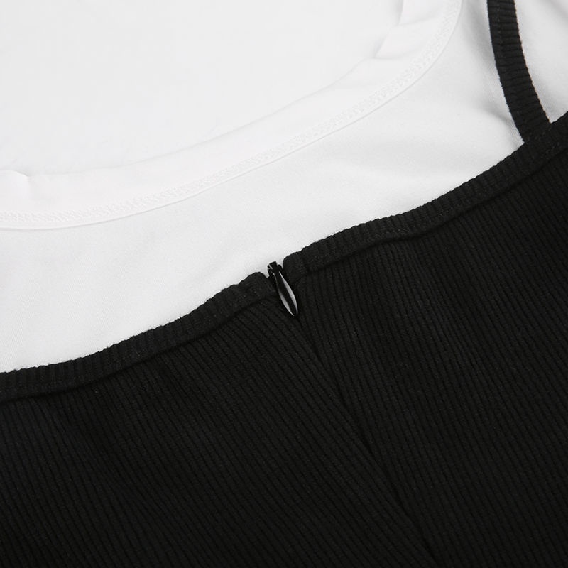 Rapcopter Eropa dan Amerika warna kontras palsu dua potong strappy jumpsuit wanita ramping dan ramping menari hot girl suspender top