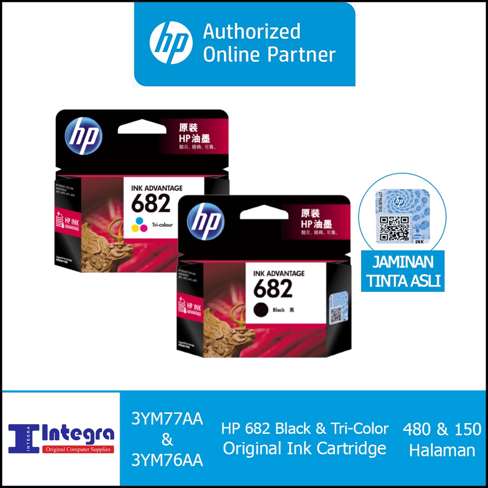 Tinta HP 682 (Black + Colour) Original Cartridge 1 Set Tinta Printer HP 1216 2335 2336 2337 2775