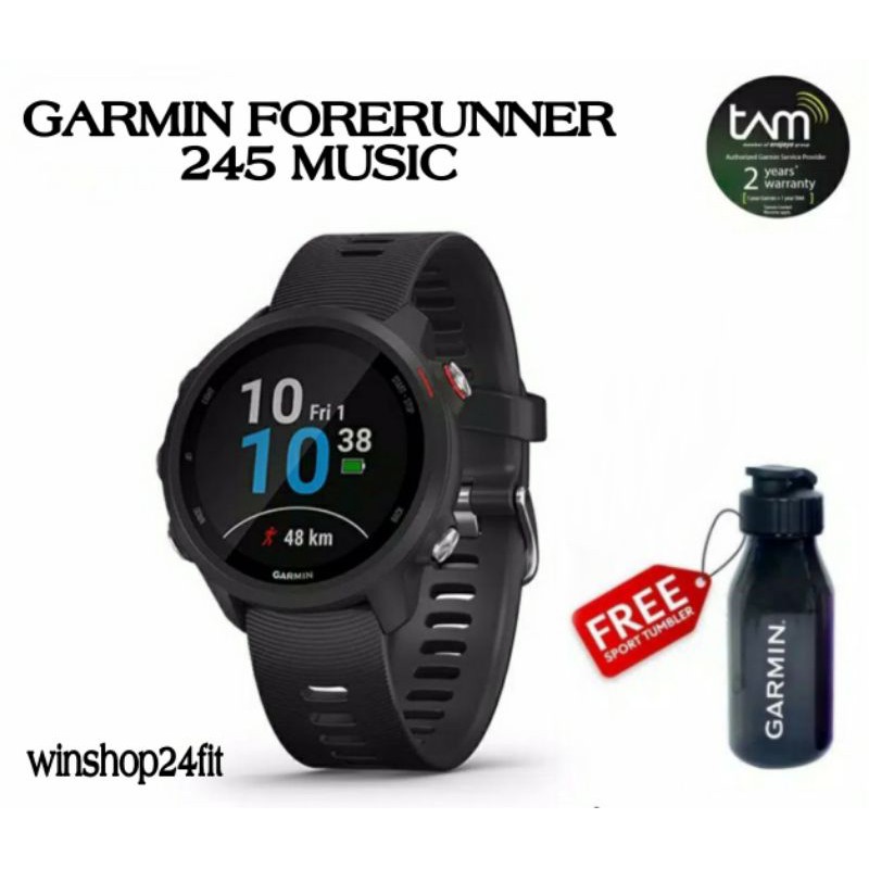 GARMIN FORERUNNER 245 MUSIC (Second) BLACK. Kondisi 98% Baru 4x Dipakai.