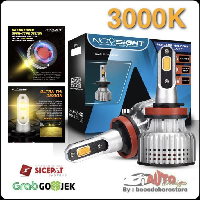 BEST SELLER>> NOVSIGHT LAMPU LED MOBIL KUNING 3000K H1 H3 H8 H11 H16 HB3 HB4 - H8 H11 H16