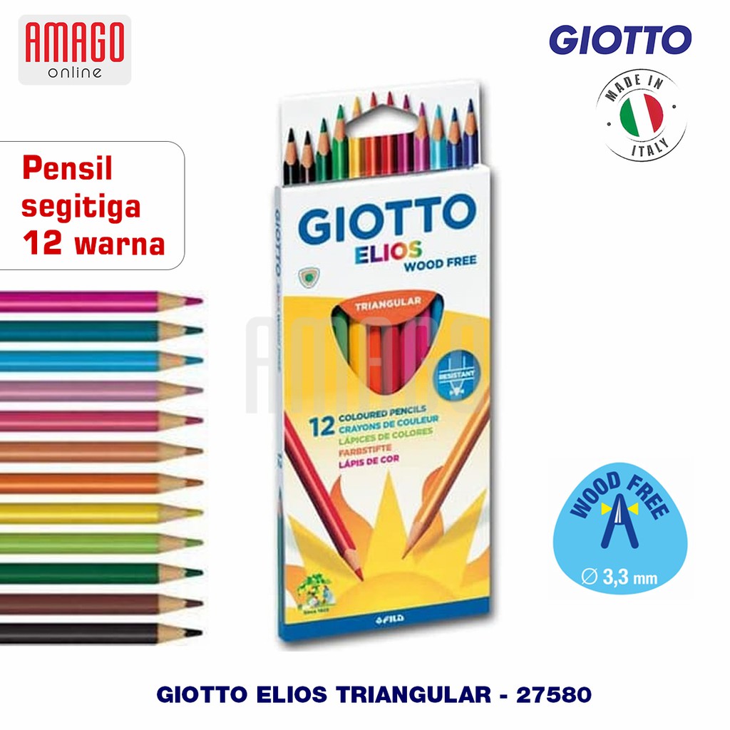 GIOTTO Elios Triangular Colored Pencil - 12 Colors Pensil Warna Segitiga - 12 warna - 275800