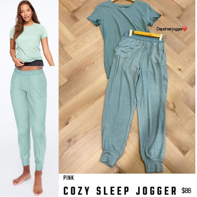 Set Oil Blue Victoria's Secret Pink Cozy Sleep Pajama - Baju tidur VS Toska - Piyama Tosca