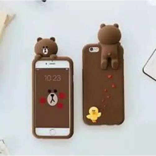 Silicon Case 3D Coklat Standing Iphone 5  Iphone 6 softcase boneka karakter lucu Silikon boneka lucu pelindung hp case tebal karet softcase lentur